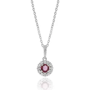 Diamond Halo Round Ruby Necklace