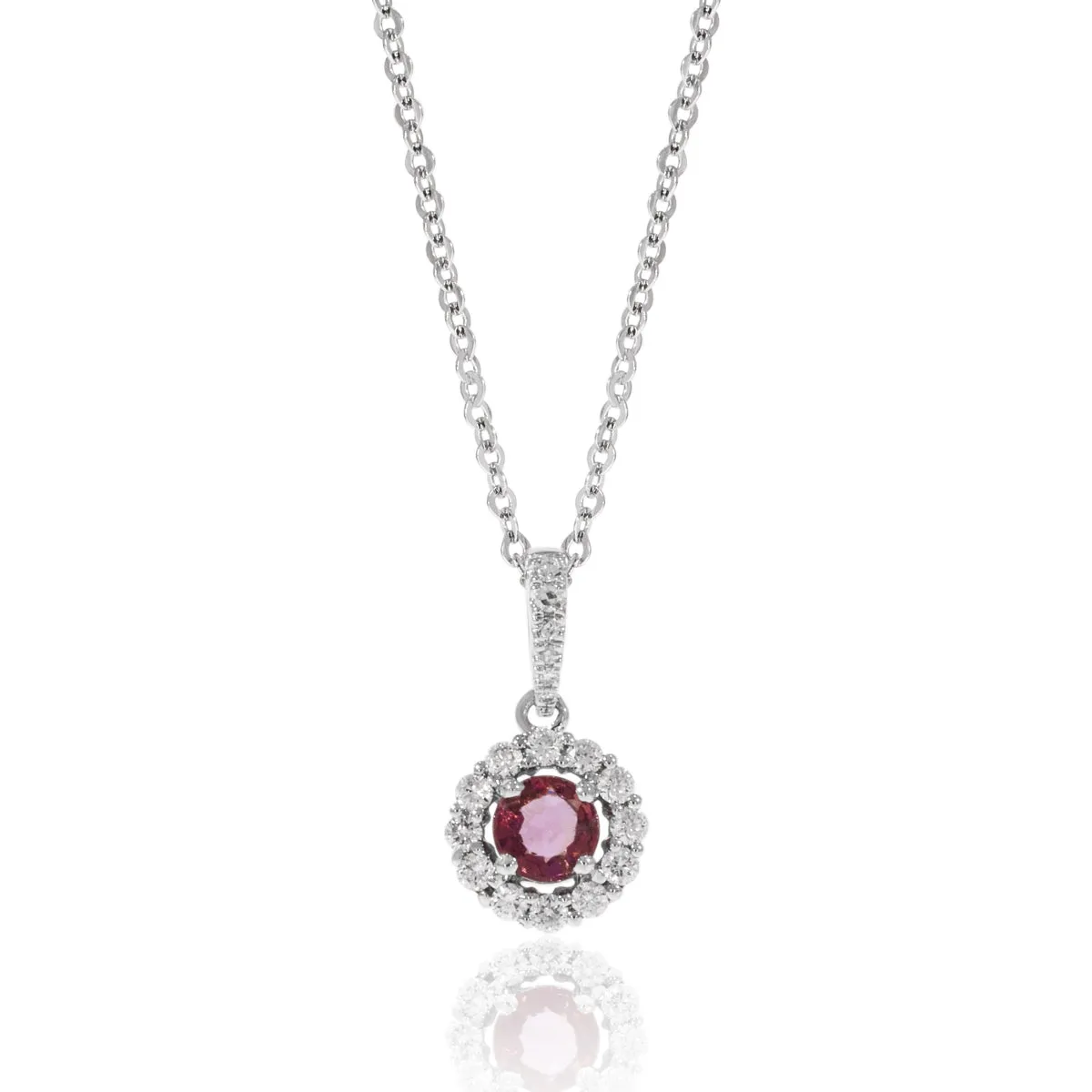 Diamond Halo Round Ruby Necklace