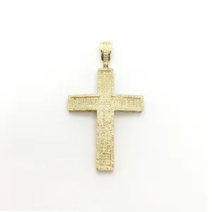 Diamond Iced Bordered Cross Pendant (14K)