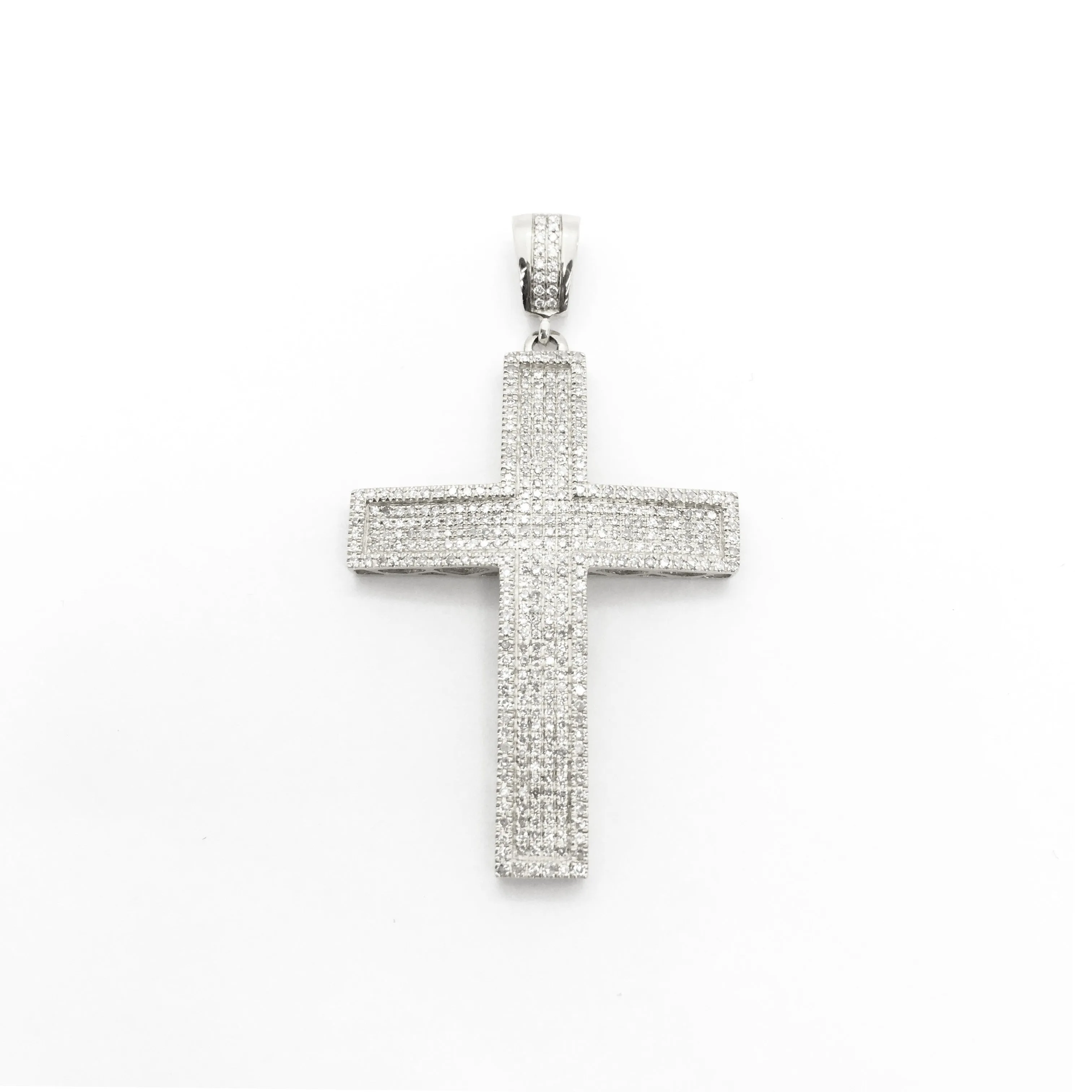 Diamond Iced Bordered Cross Pendant (14K)