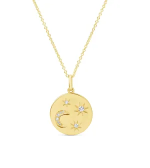 Diamond Moon & Star Disc Necklace