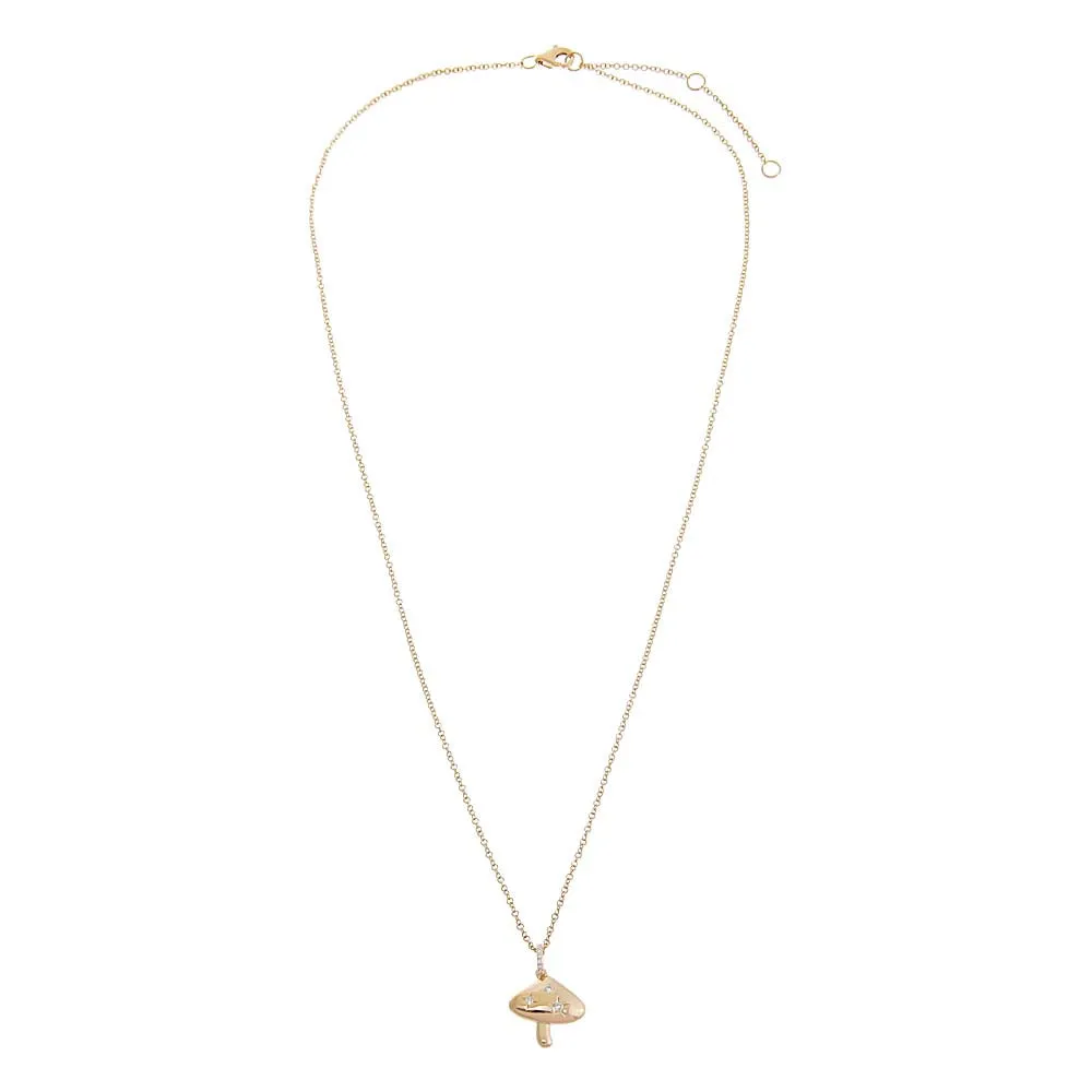 Diamond Mushroom Charm Necklace 14K