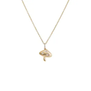 Diamond Mushroom Charm Necklace 14K