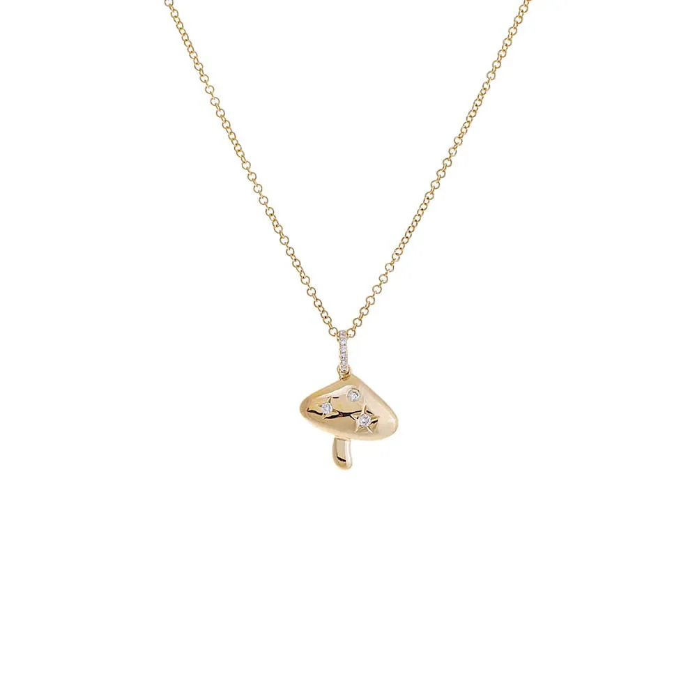 Diamond Mushroom Charm Necklace 14K