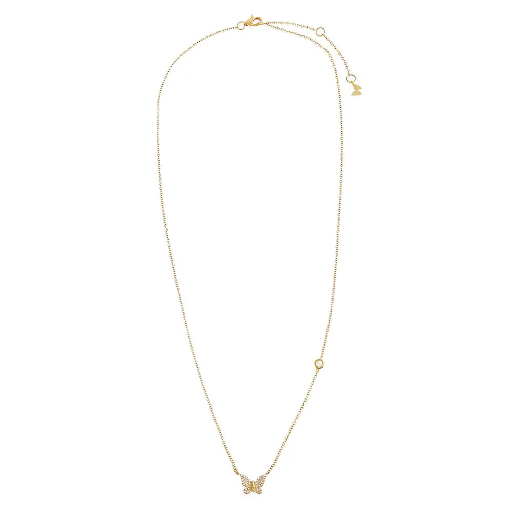 Diamond Pavé Butterfly & Bezel Necklace 14K