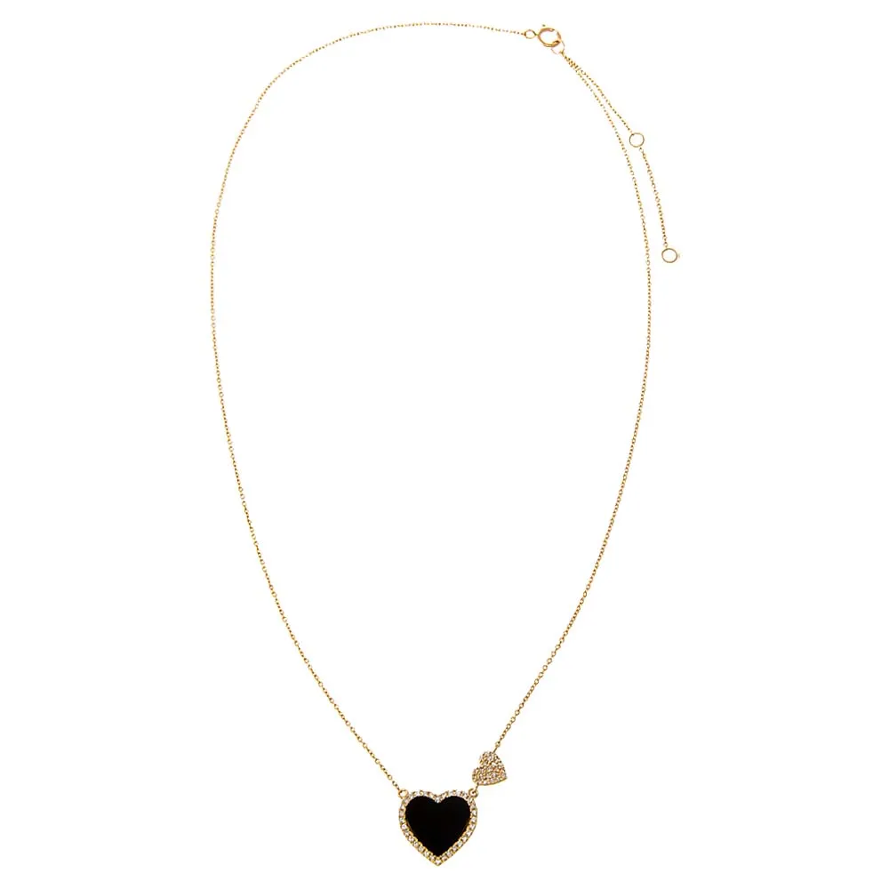 Diamond Pave Colored Stone Double Heart Necklace 14K