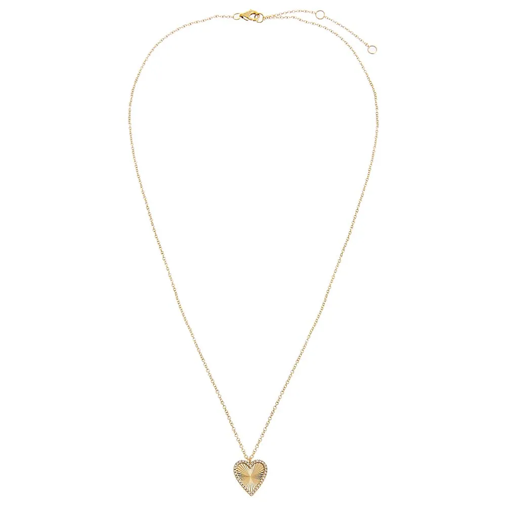 Diamond Pave Ridged Heart Pendant Necklace 14K