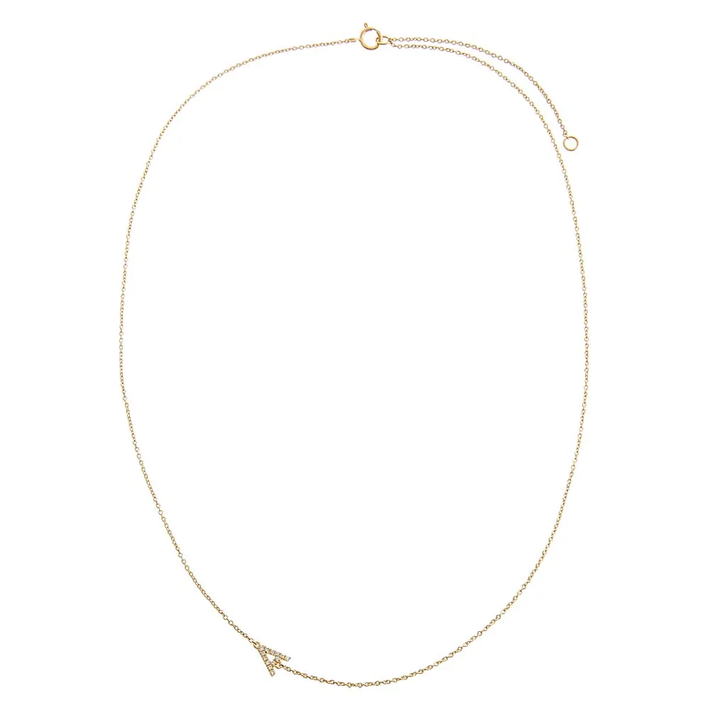 Diamond Pave Sideway Initial Necklace 14K