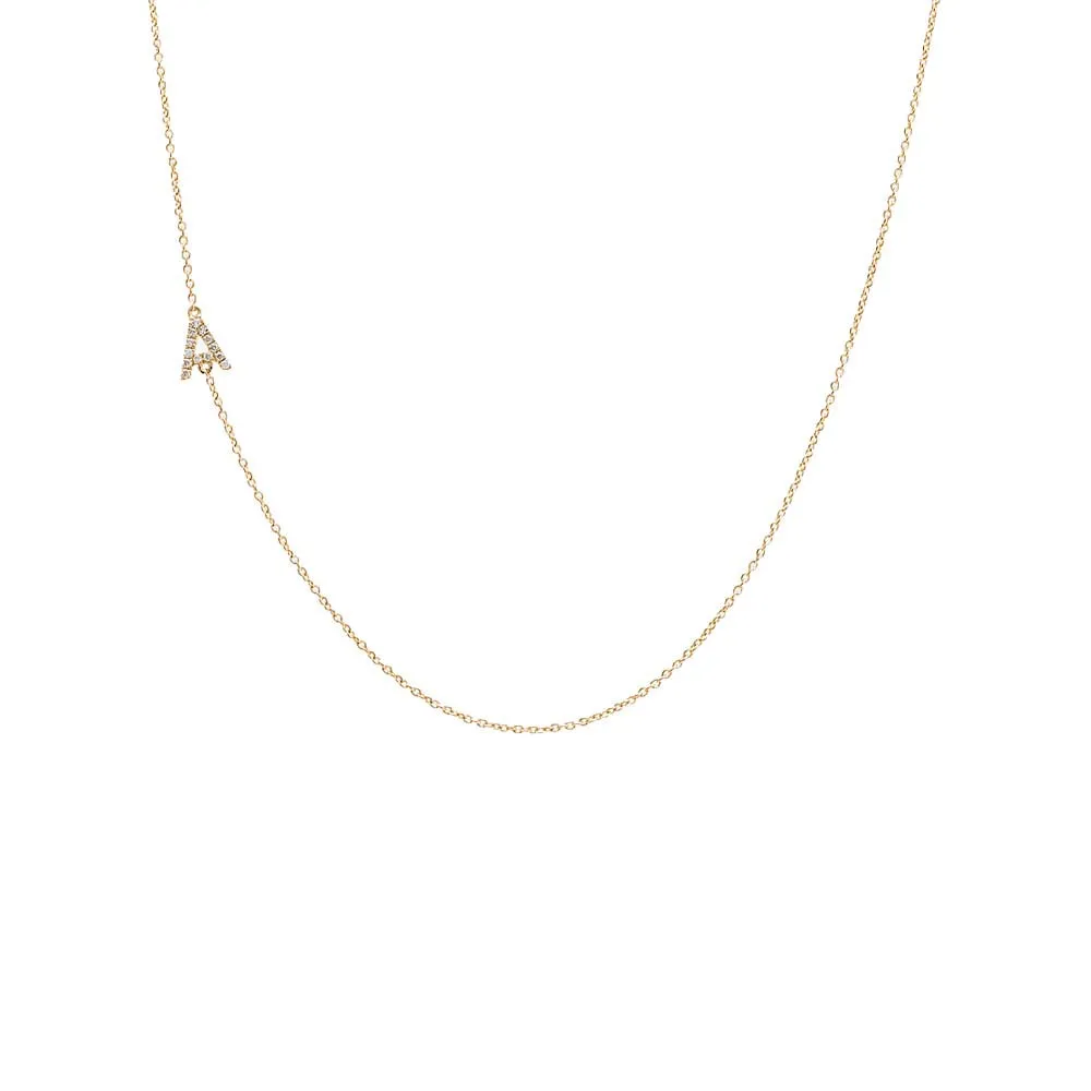 Diamond Pave Sideway Initial Necklace 14K