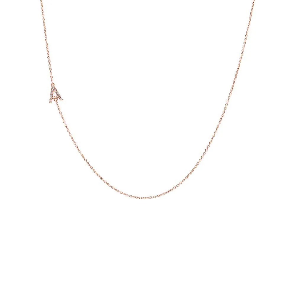Diamond Pave Sideway Initial Necklace 14K