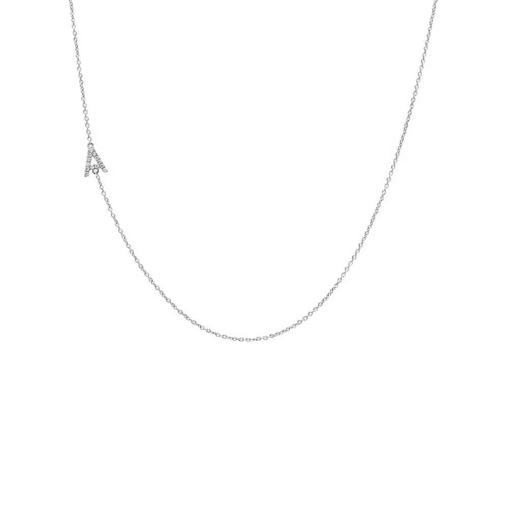 Diamond Pave Sideway Initial Necklace 14K