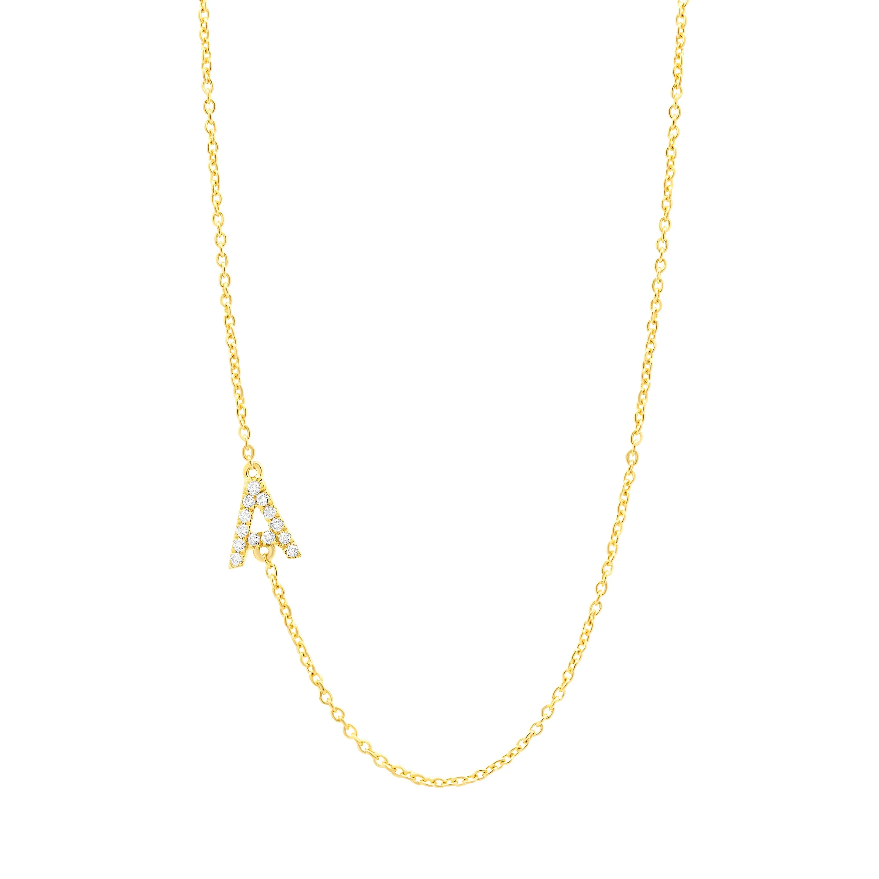 Diamond Pave Sideway Initial Necklace 14K