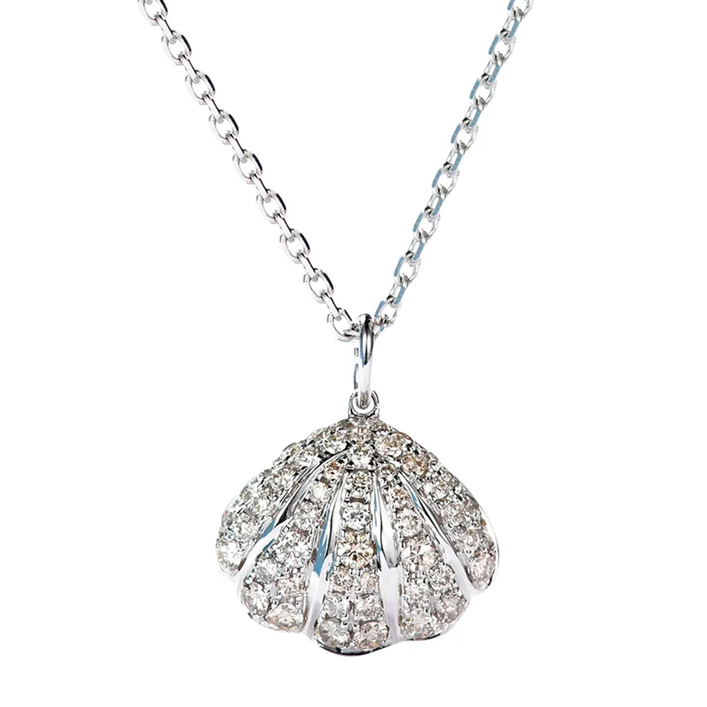 Diamond Sea Shell Pendant Necklace