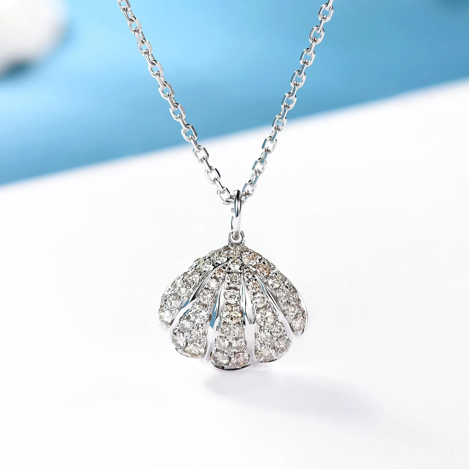 Diamond Sea Shell Pendant Necklace