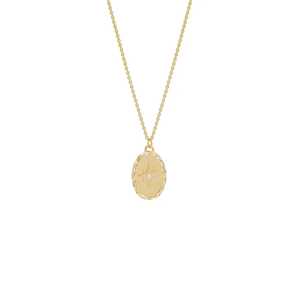 Diamond Starburst Oval Medallion Necklace 14K