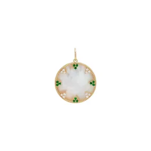 Diamond X Emerald Multi Cluster Coin Charm 14K
