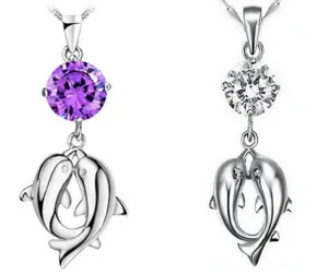 Dolphin Crystal and Sterling Silver Necklace