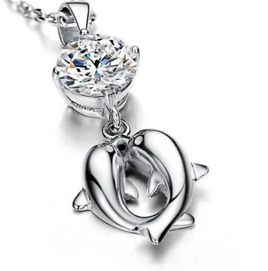 Dolphin Crystal and Sterling Silver Necklace