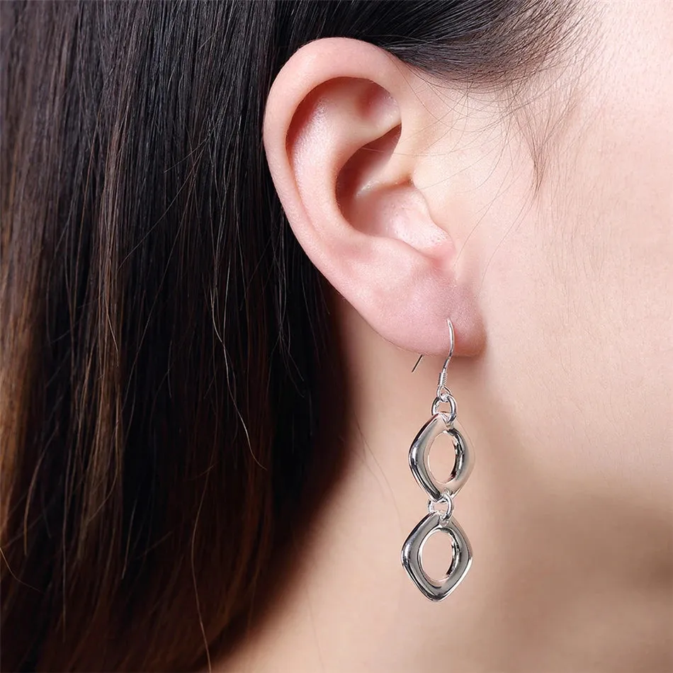 'DOTEFFIL' Sterling Silver Round Square Necklace & Earring Set For Charm Jewelry