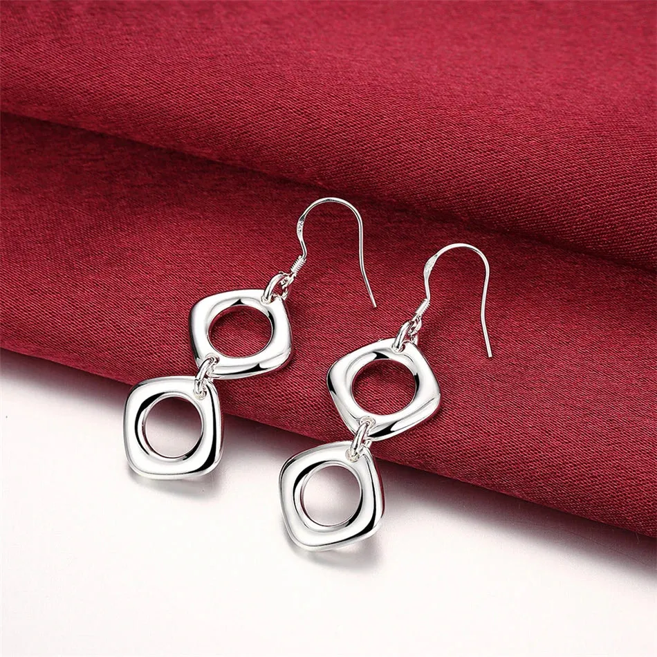 'DOTEFFIL' Sterling Silver Round Square Necklace & Earring Set For Charm Jewelry