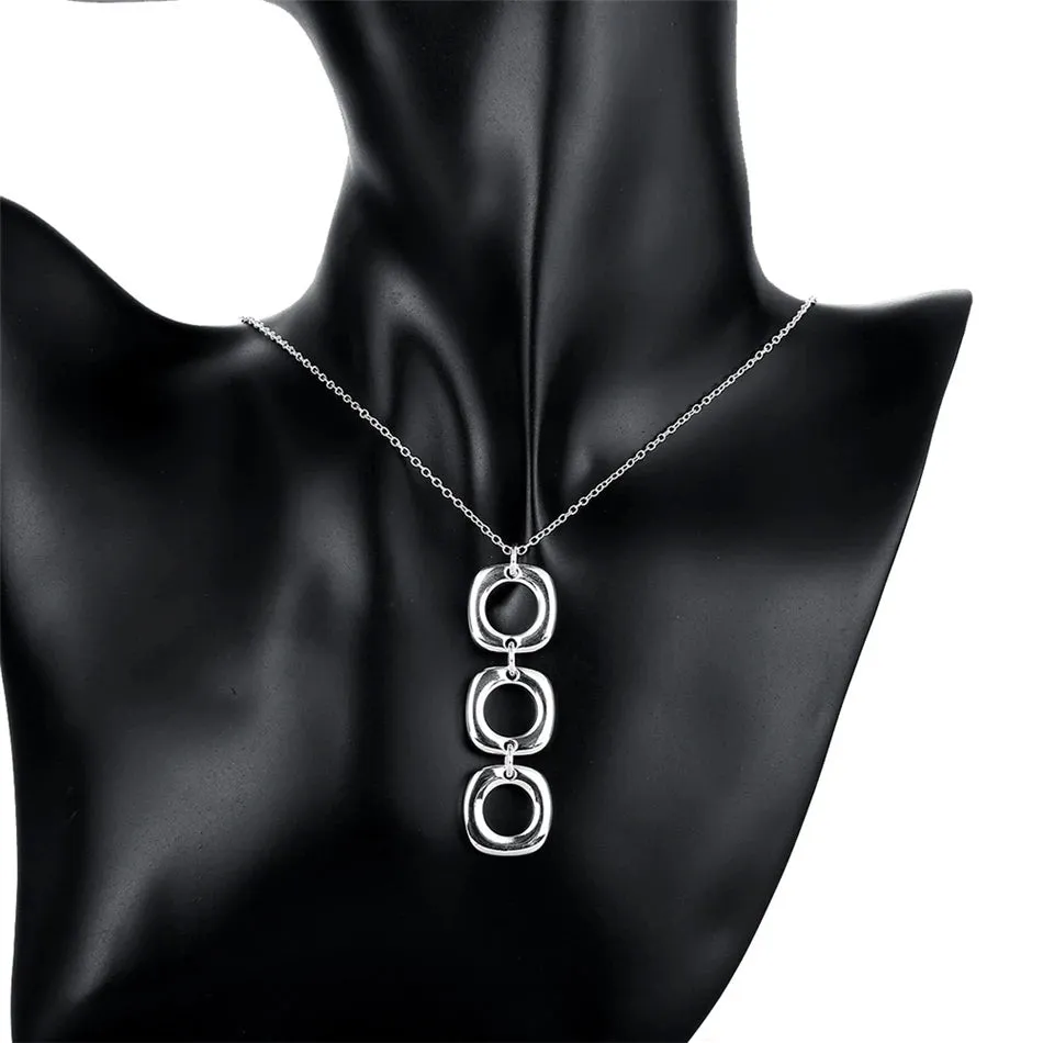 'DOTEFFIL' Sterling Silver Round Square Necklace & Earring Set For Charm Jewelry