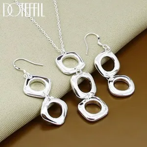 'DOTEFFIL' Sterling Silver Round Square Necklace & Earring Set For Charm Jewelry
