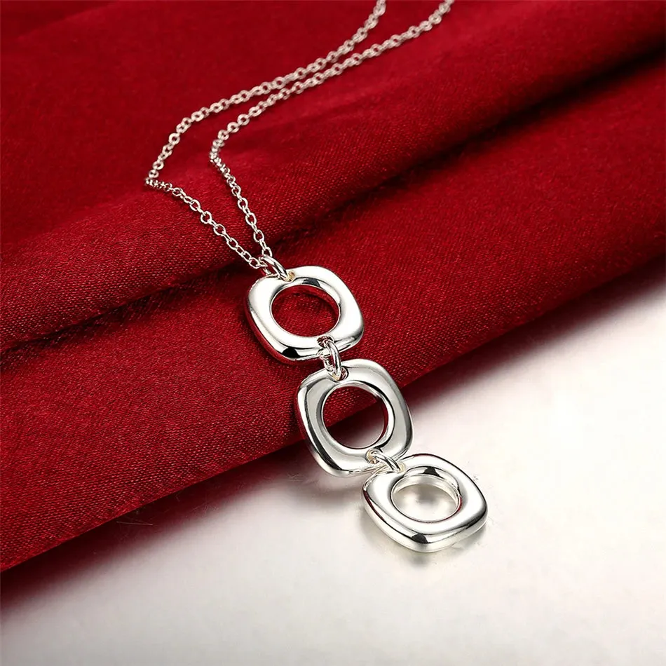 'DOTEFFIL' Sterling Silver Round Square Necklace & Earring Set For Charm Jewelry