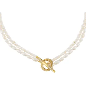Double Freshwater Pearl Pavé Toggle Necklace