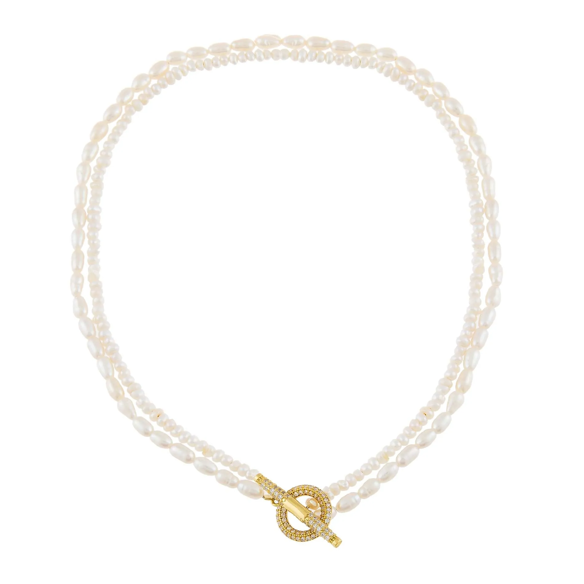 Double Freshwater Pearl Pavé Toggle Necklace
