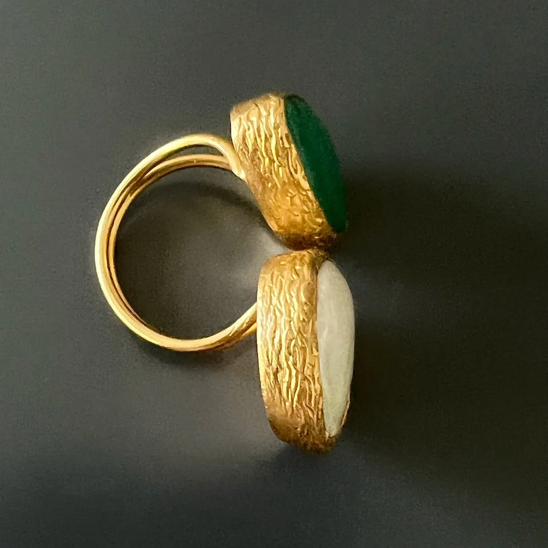 Double Gemstone Pearl & Jade Gaia Ring