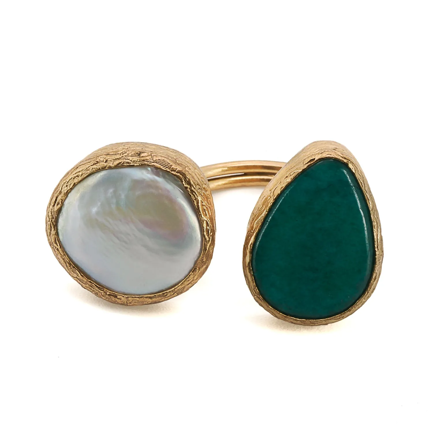 Double Gemstone Pearl & Jade Gaia Ring