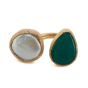 Double Gemstone Pearl & Jade Gaia Ring