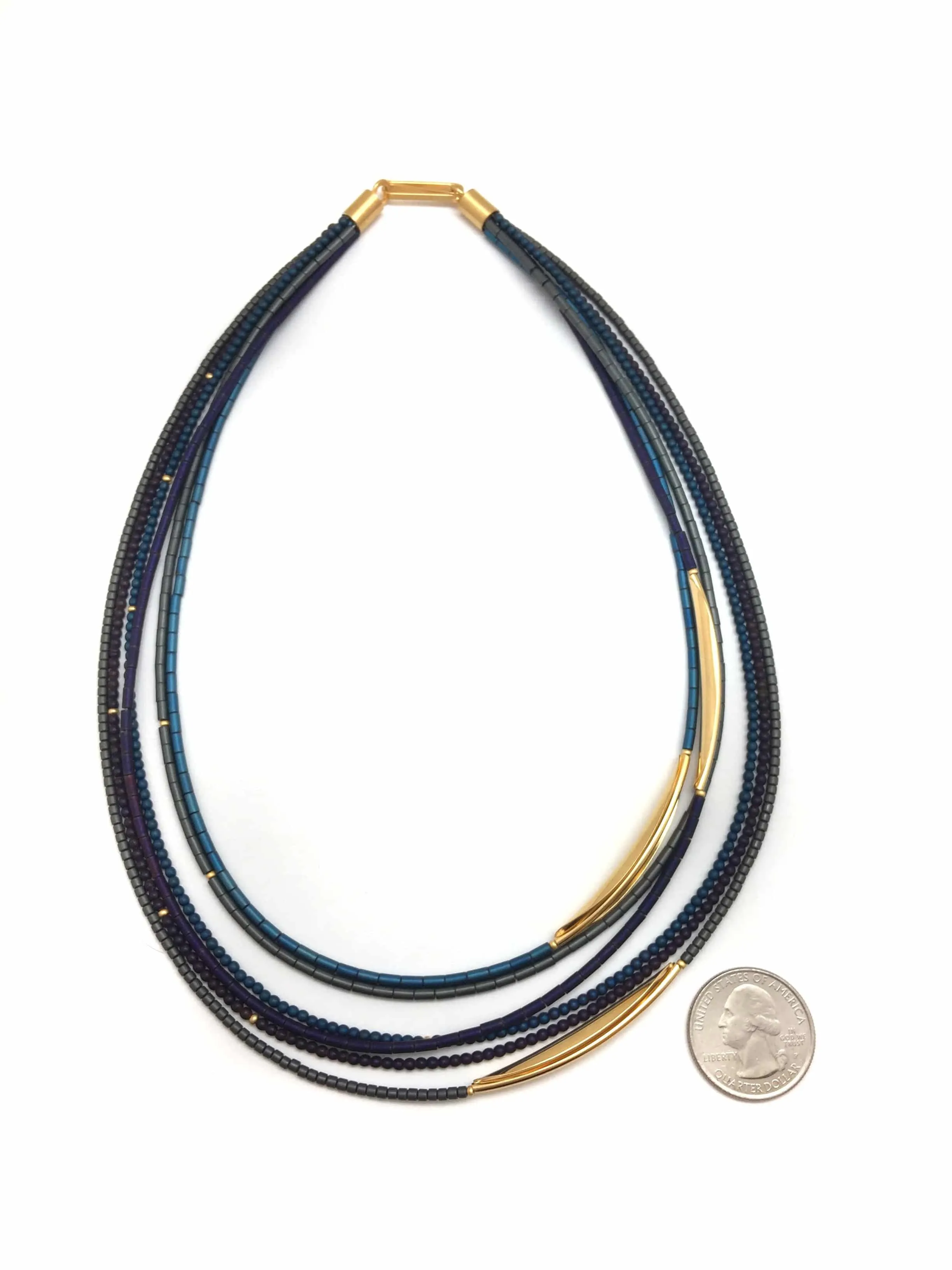 Dyed Hematite Multi-Strand Necklace - Gray/Violet/Blue