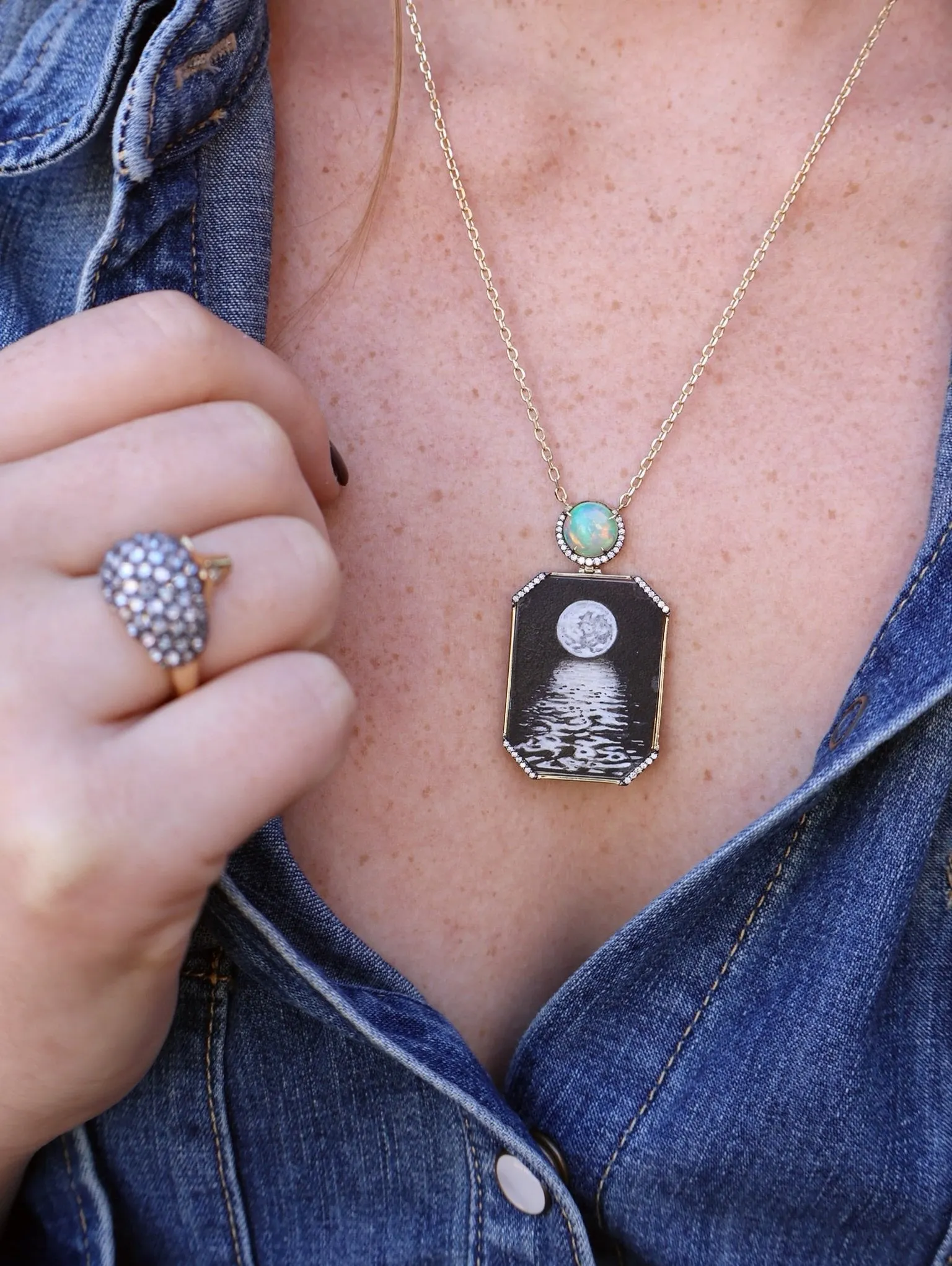Egypt Moon Reflection Miniature Painting Necklace