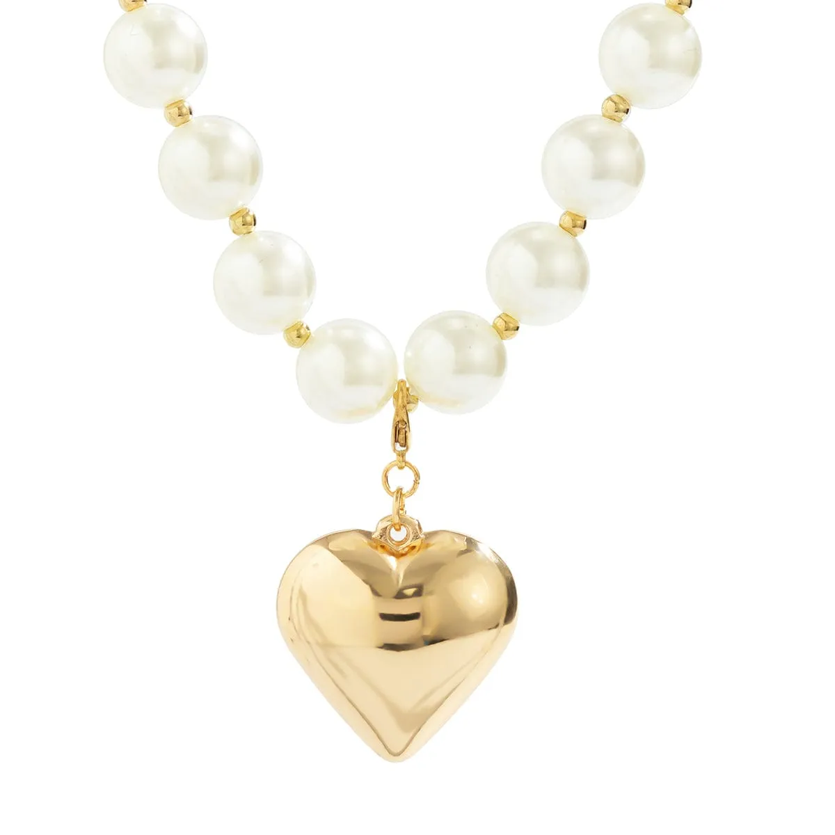 Elegant Heart Pendant Pearl Chain Choker Necklace