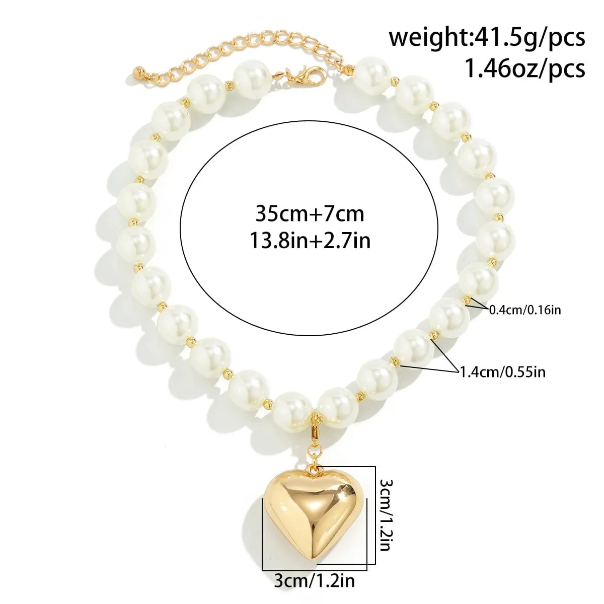 Elegant Heart Pendant Pearl Chain Choker Necklace