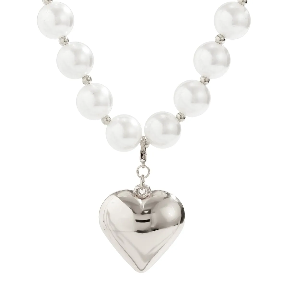Elegant Heart Pendant Pearl Chain Choker Necklace