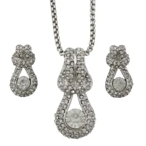 Elegant Silver Knotted Crystal Necklace and Earring Gift Set - PT507BS