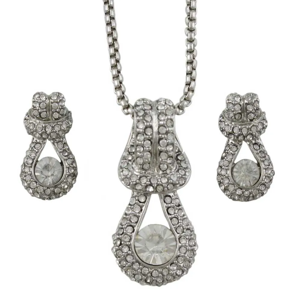 Elegant Silver Knotted Crystal Necklace and Earring Gift Set - PT507BS