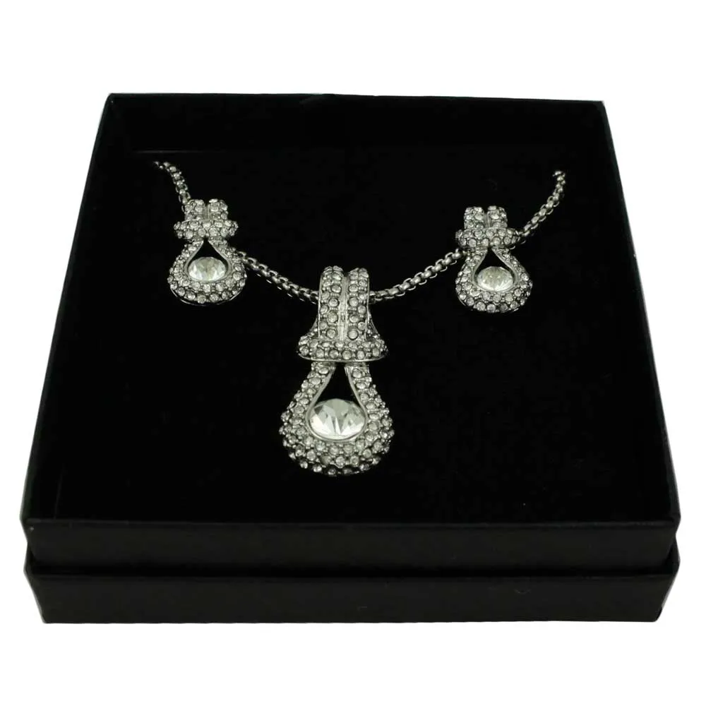 Elegant Silver Knotted Crystal Necklace and Earring Gift Set - PT507BS