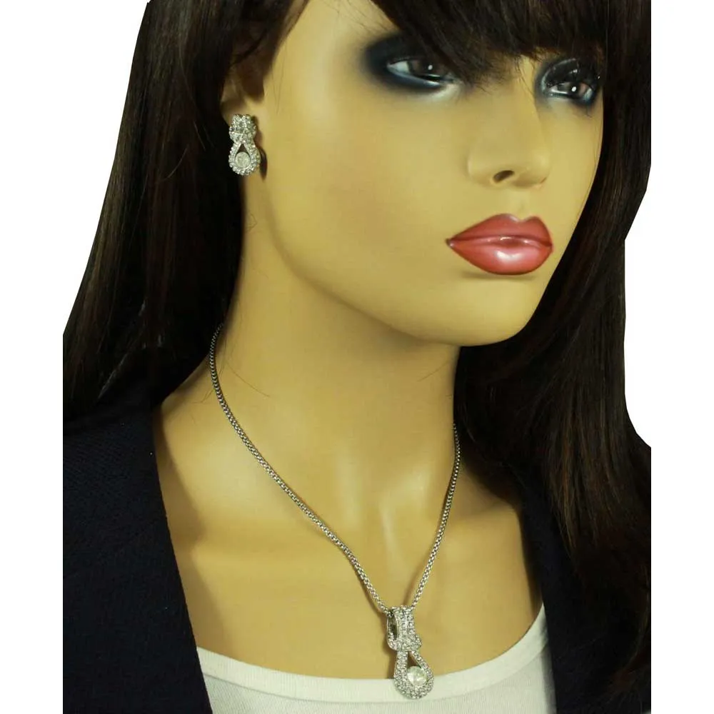 Elegant Silver Knotted Crystal Necklace and Earring Gift Set - PT507BS