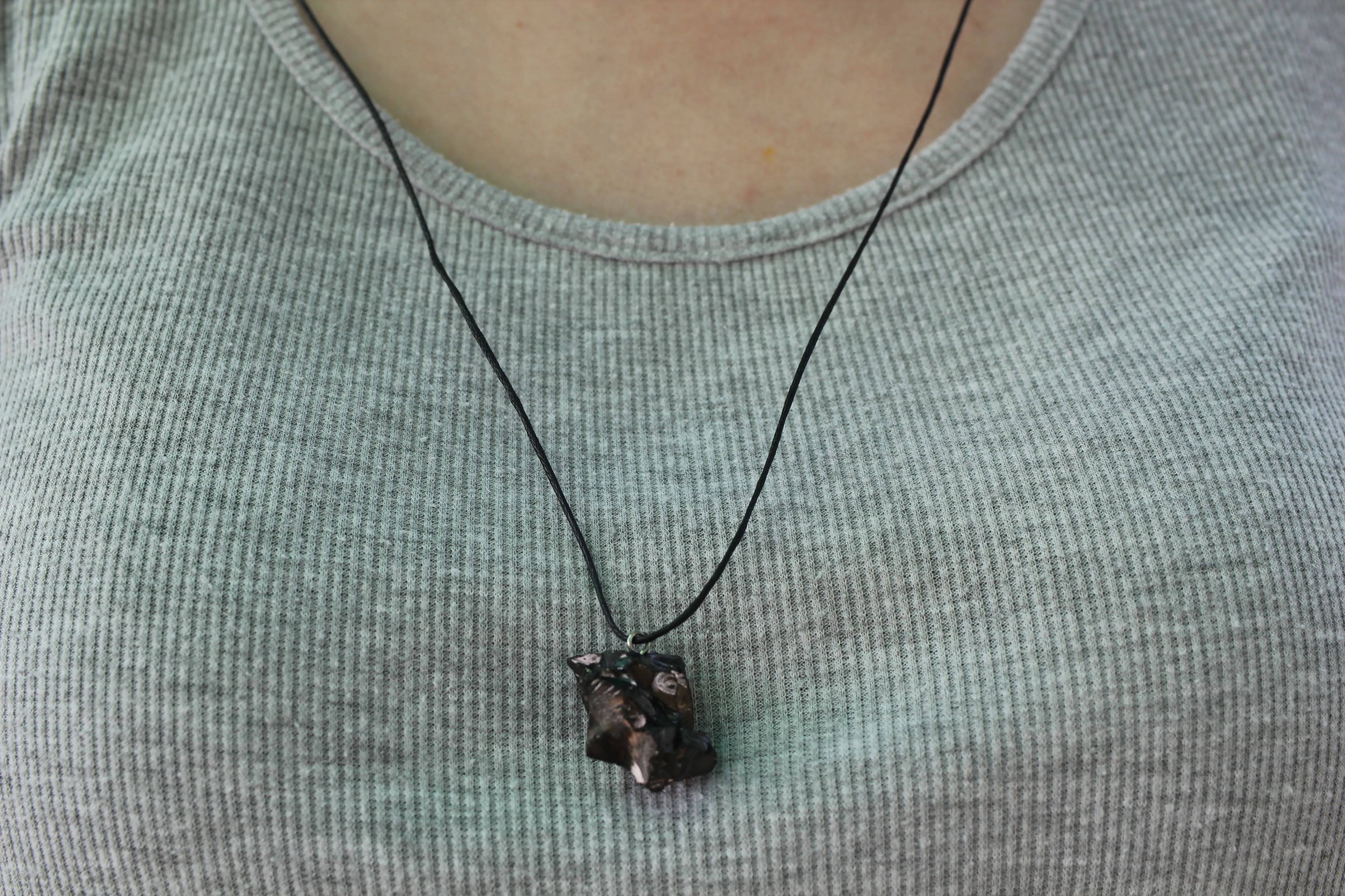 Elite Noble Raw Shungite Pendant and Cotton Cord Necklace