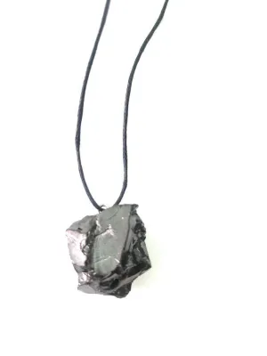 Elite Noble Raw Shungite Pendant and Cotton Cord Necklace