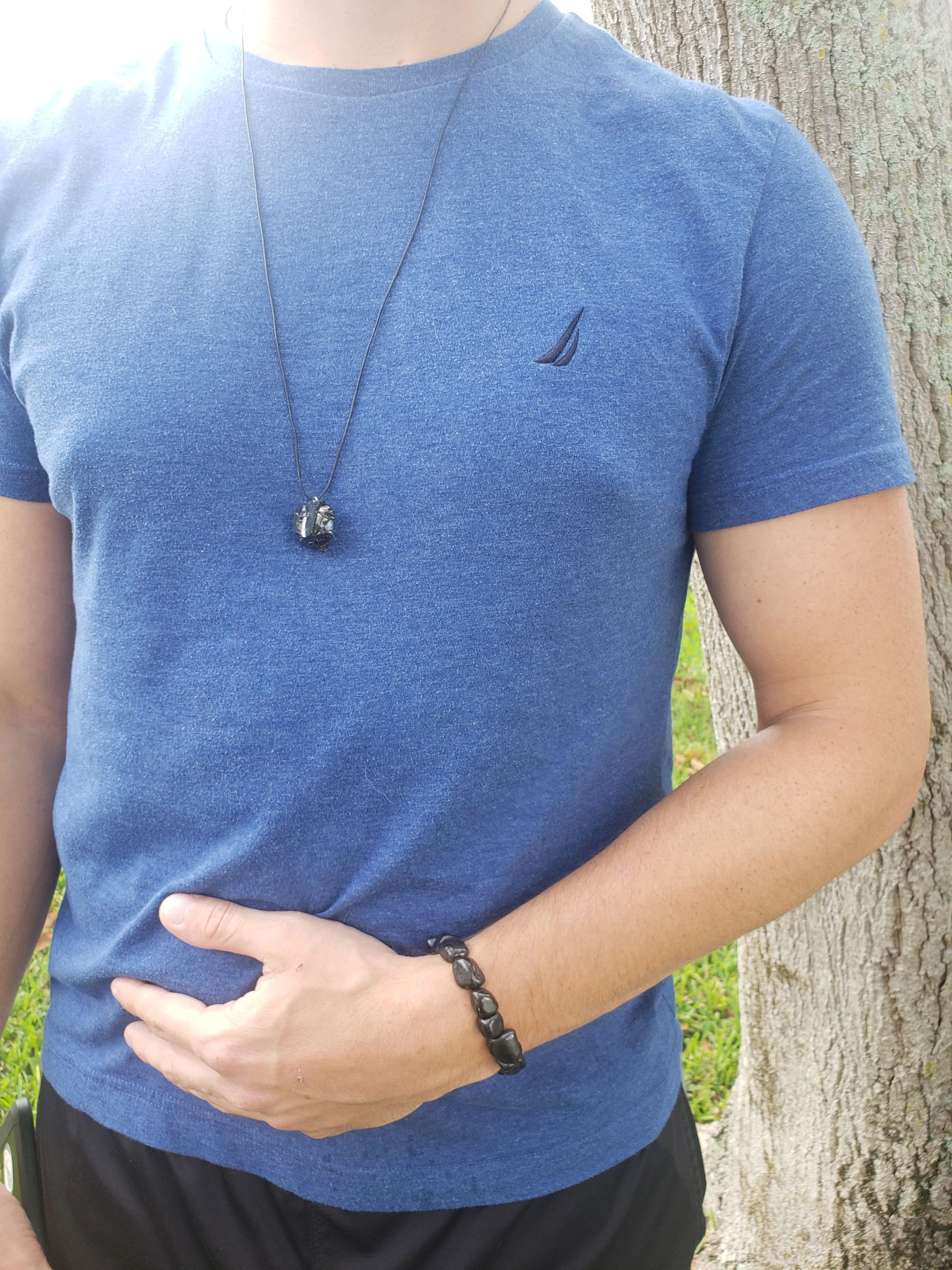 Elite Noble Raw Shungite Pendant and Cotton Cord Necklace