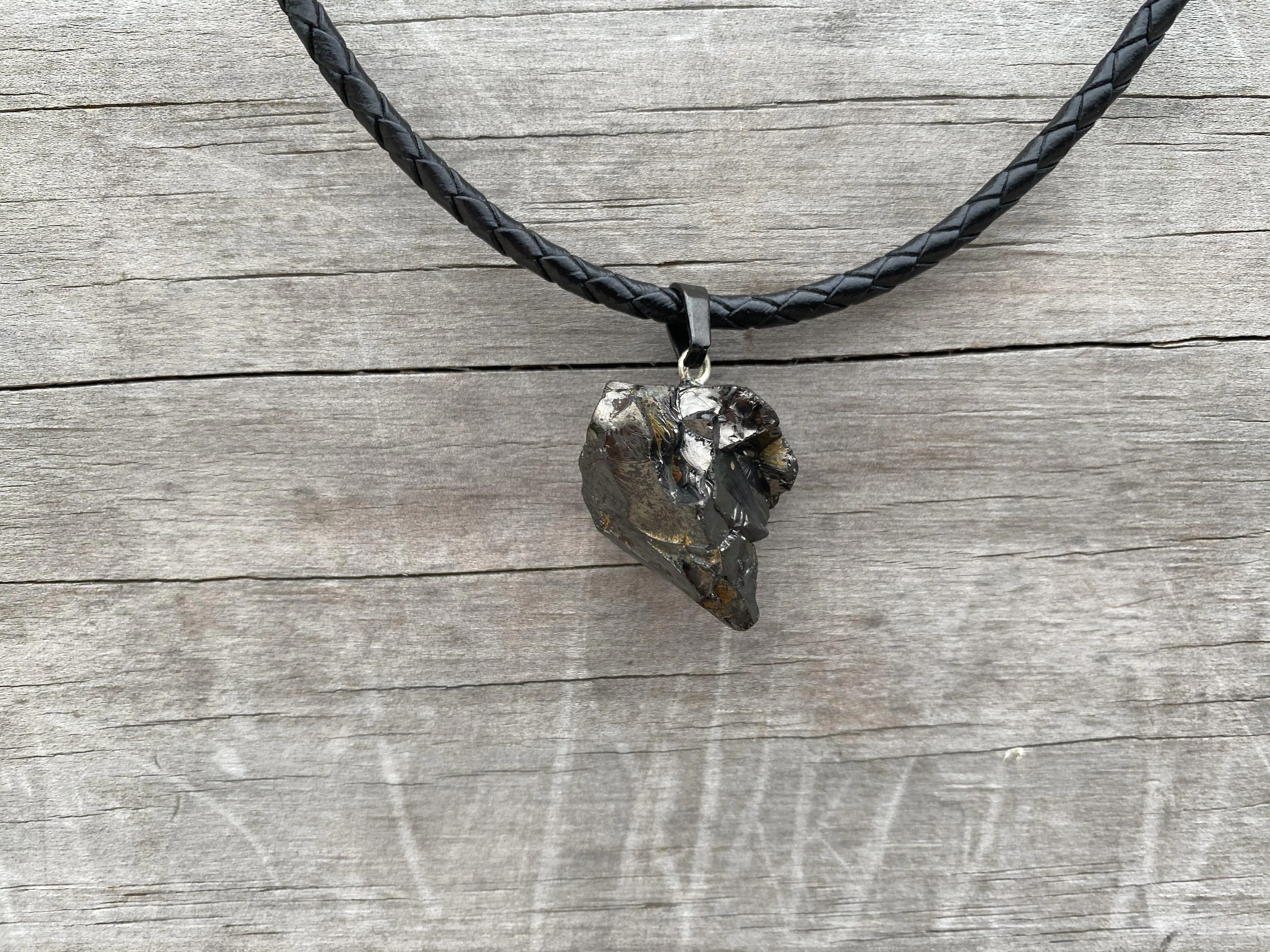 Elite Noble Raw Shungite Pendant and Leather Necklace  (3-5 grams)