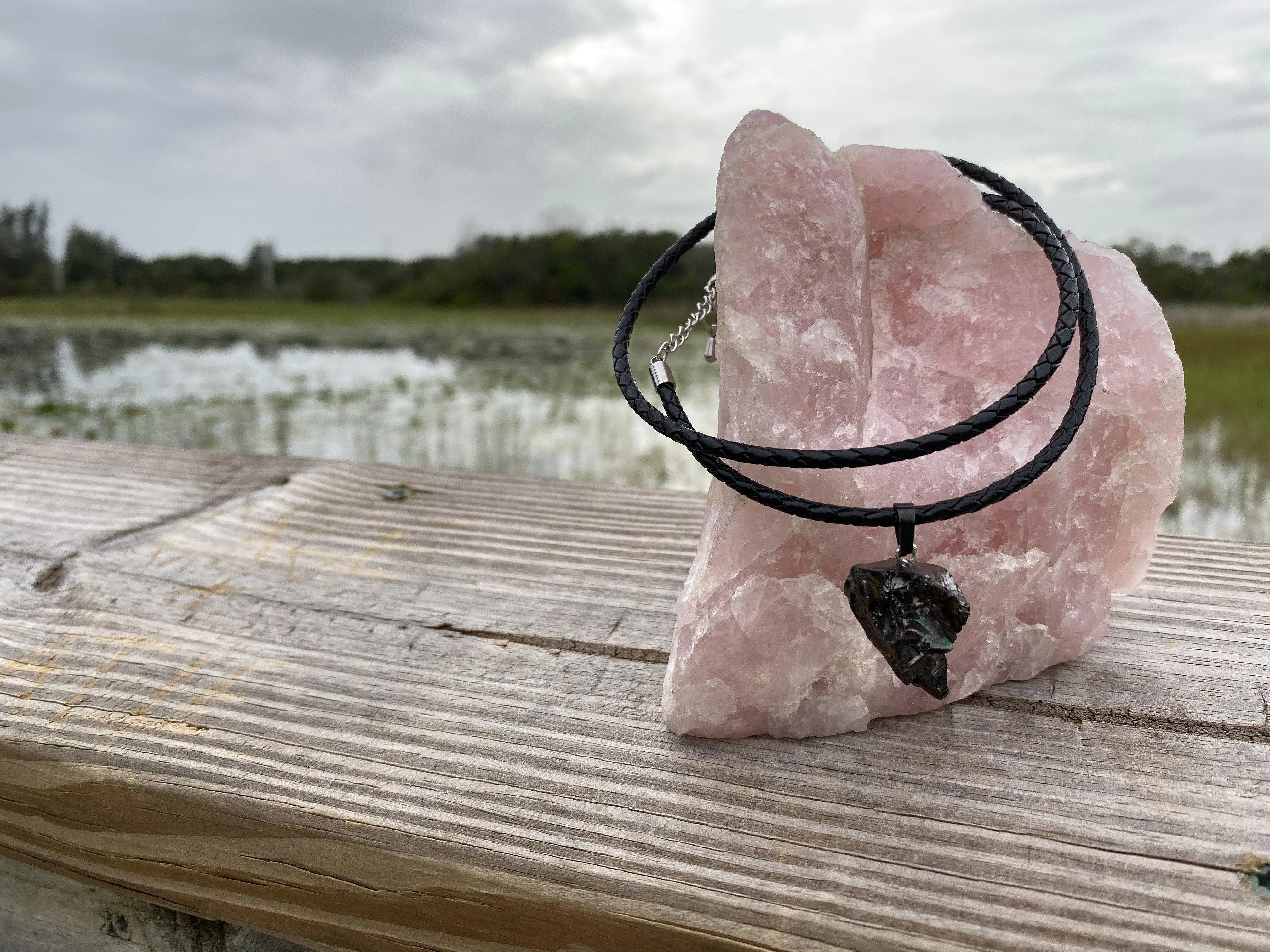 Elite Noble Raw Shungite Pendant and Leather Necklace  (3-5 grams)