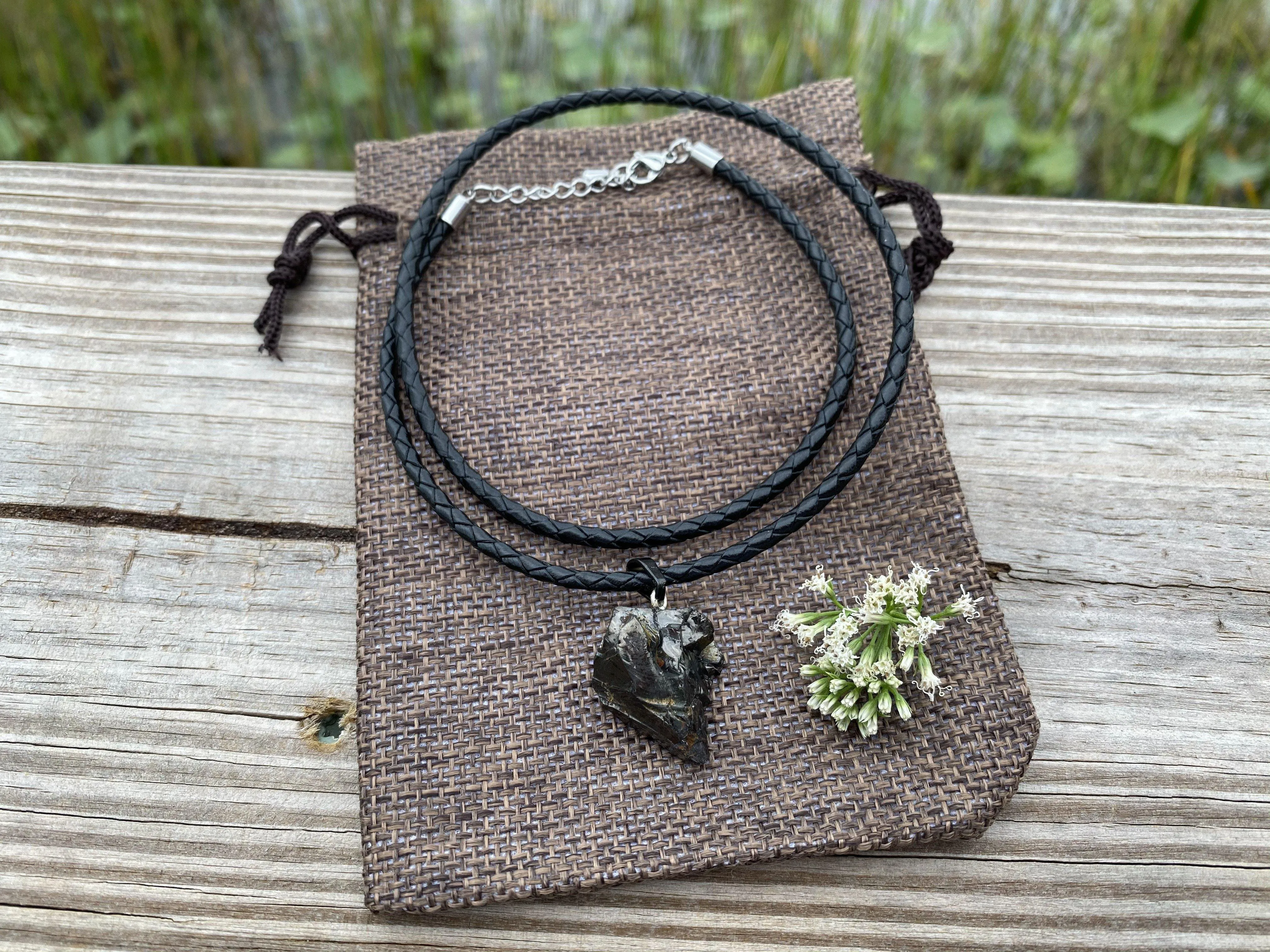 Elite Noble Raw Shungite Pendant and Leather Necklace  (3-5 grams)