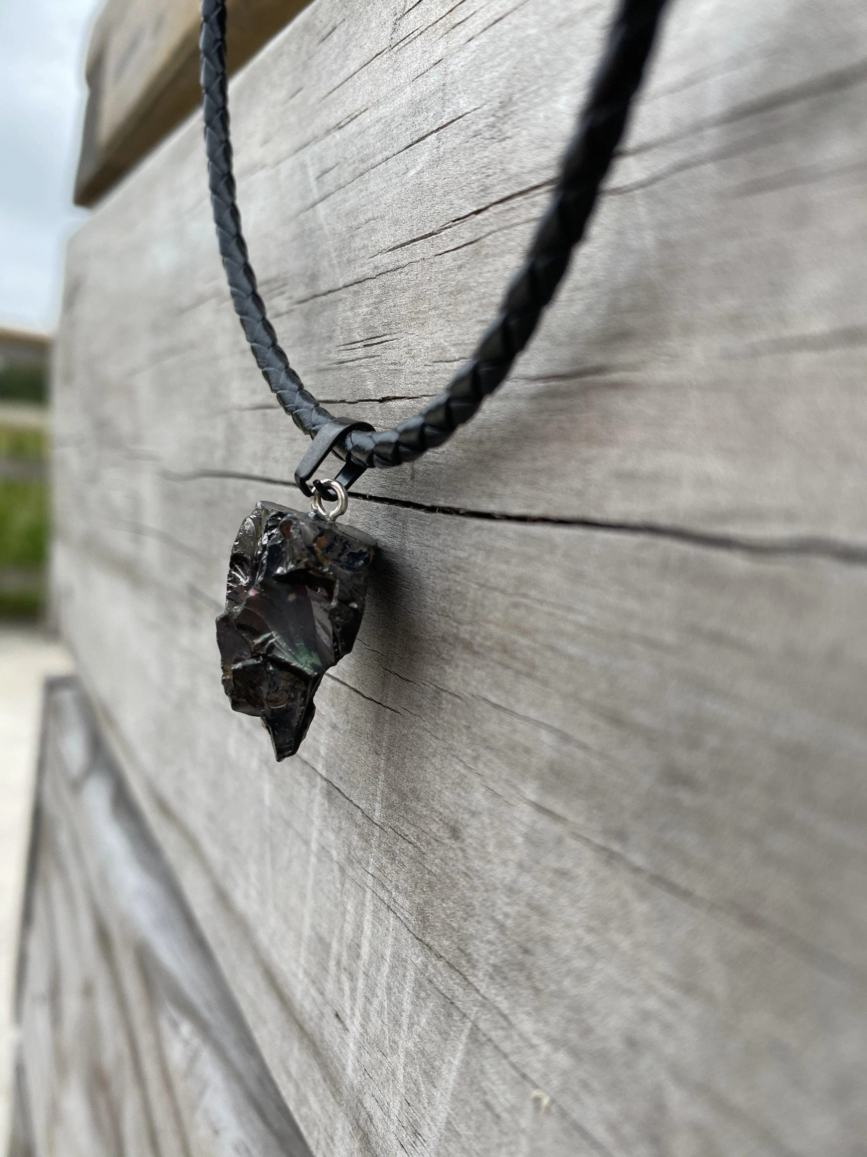 Elite Noble Raw Shungite Pendant and Leather Necklace  (3-5 grams)