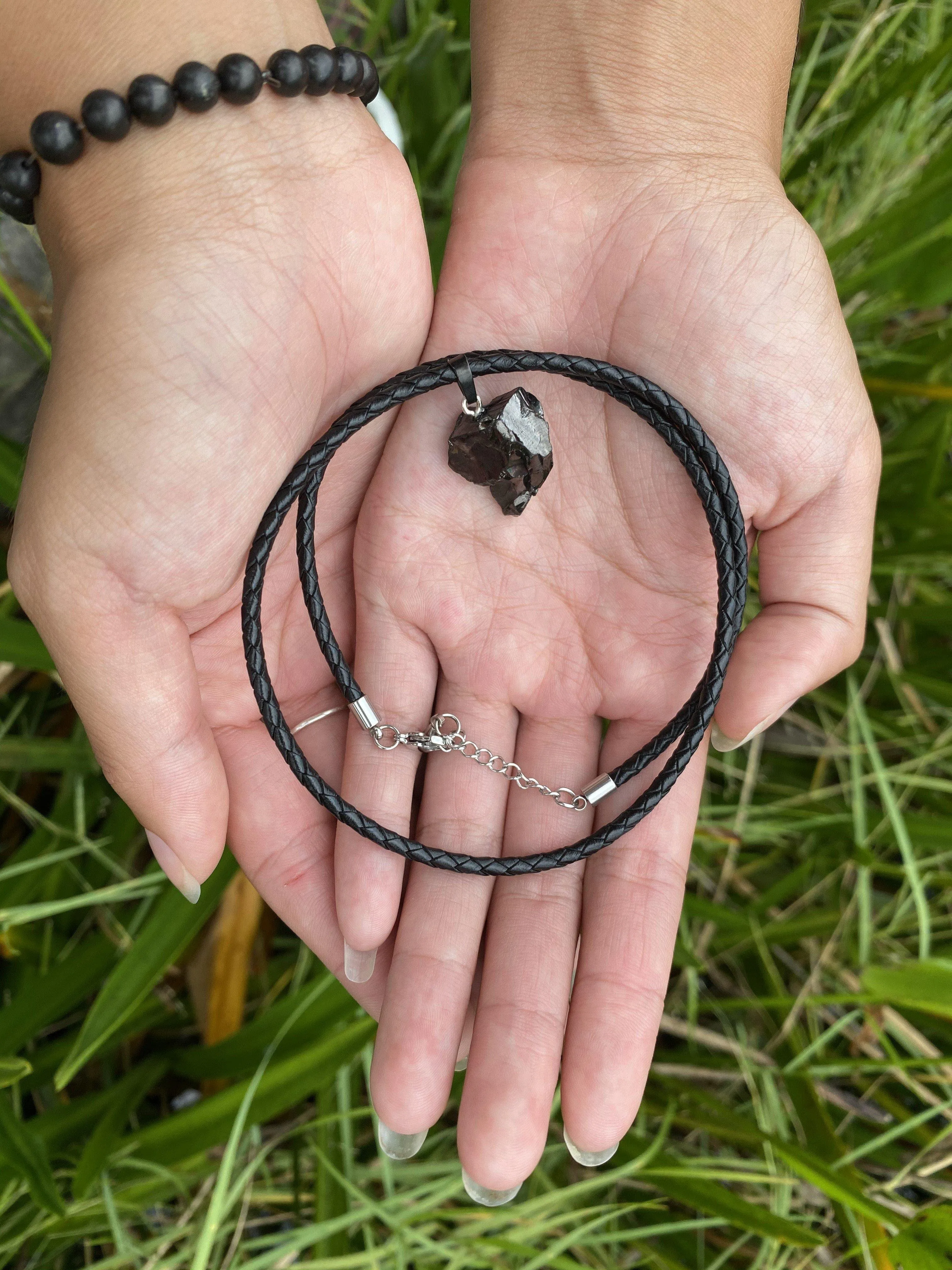 Elite Noble Raw Shungite Pendant and Leather Necklace  (3-5 grams)