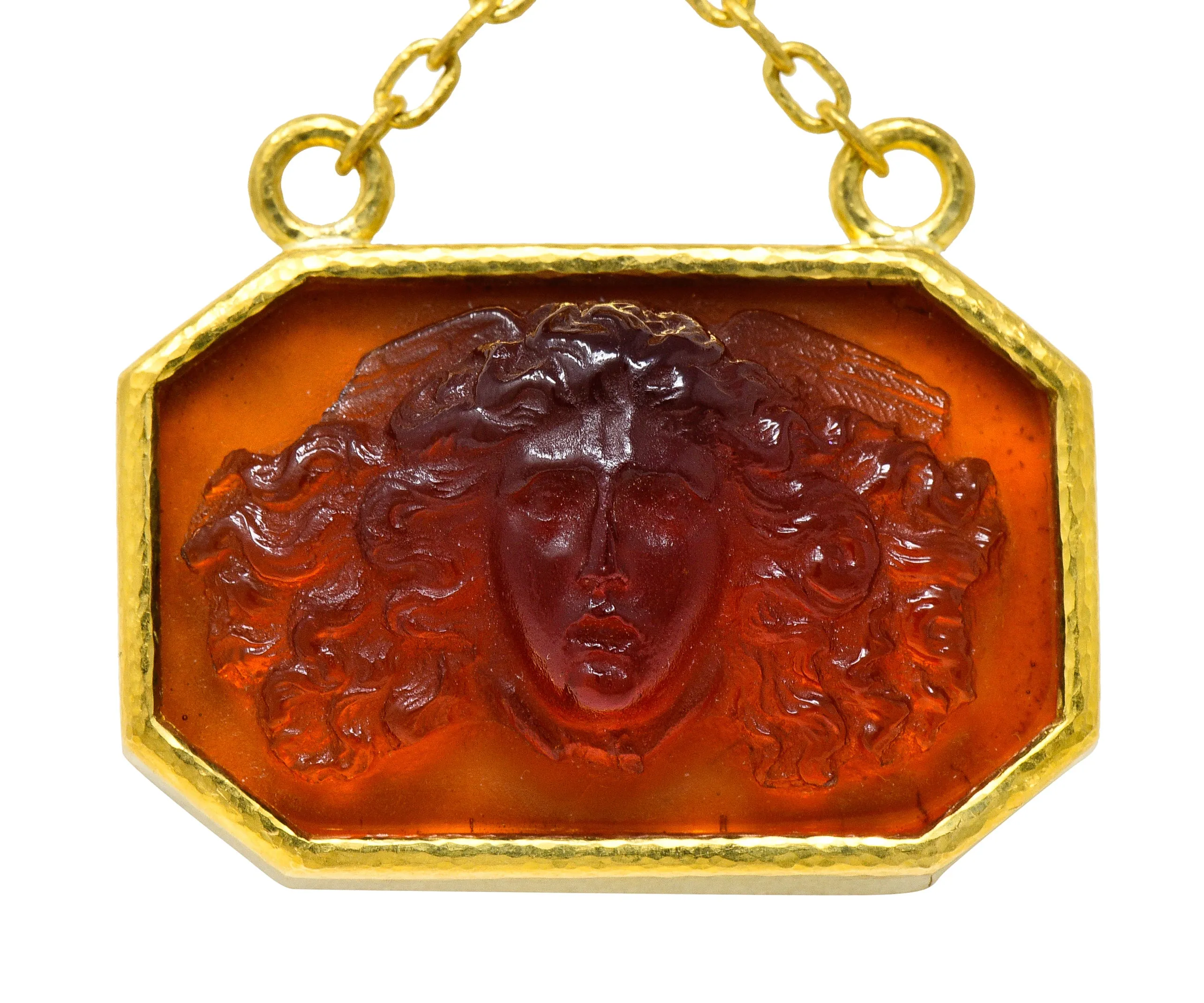 Elizabeth Locke Carnelian Venetian Glass Mother-Of-Pearl 19 Karat Gold Medusa Enhancer Pendant Necklace